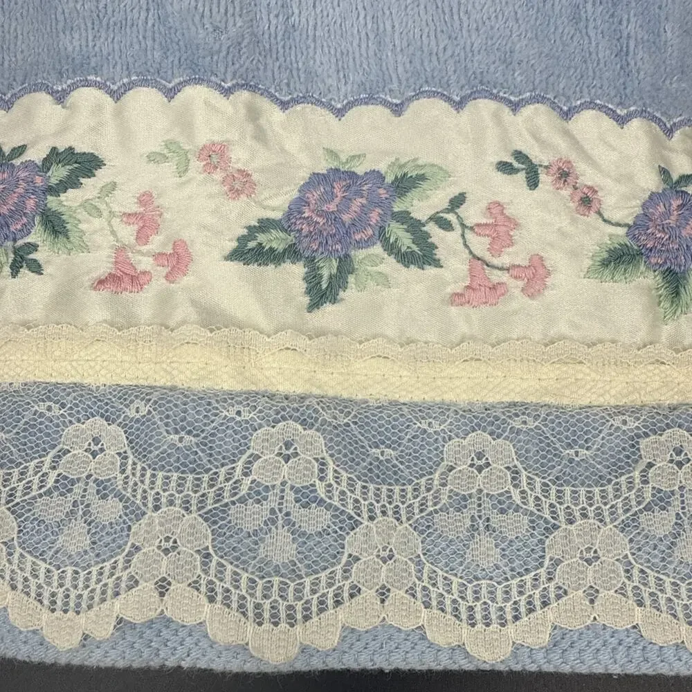 2-Piece Towel Set Light Blue Floral Trim After Bath Luxury by J Abouchar & Sons